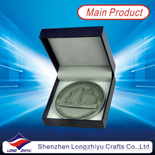 2013 New Custom Cheap Medallion Coin with Paper Box, Antique Coin Dealers, 3D Anniversary Antique Silver Coins Badge for Souvenir